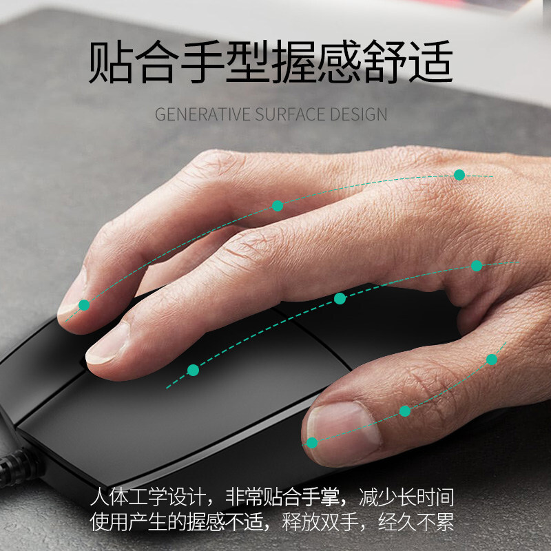 Picture of AOC wired mouse MS100 simple ultra-thin Smart USB left and right hand universal matte office home