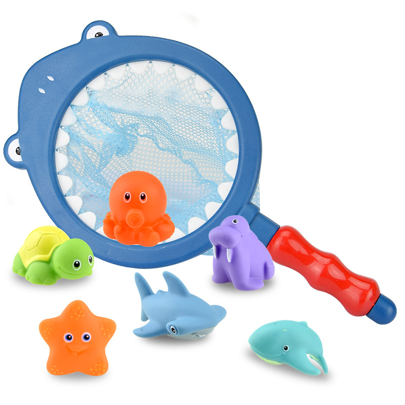 Picture of Children's water spray temperature-sensitive color-changing animal bathroom toy shark fishing Bath Pond glue playing water fishing fish toy