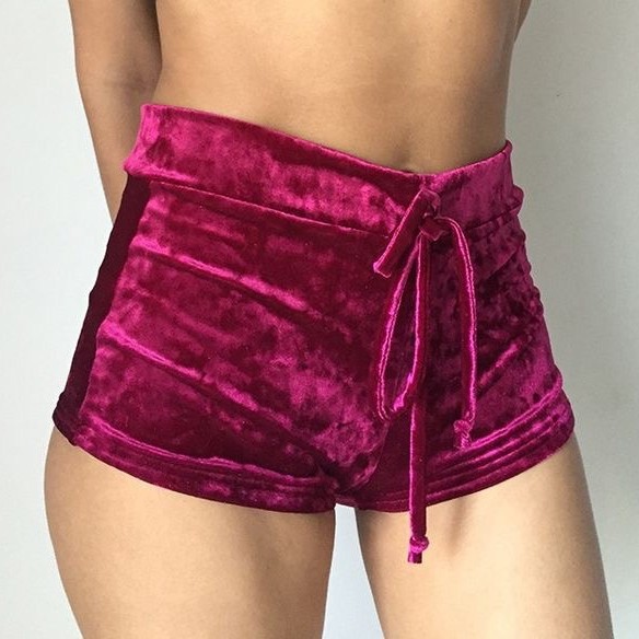 Picture of 2025Wish Aliexpress Gold Velvet Flannel Elastic Lace Pleated Sports Shorts in Stock