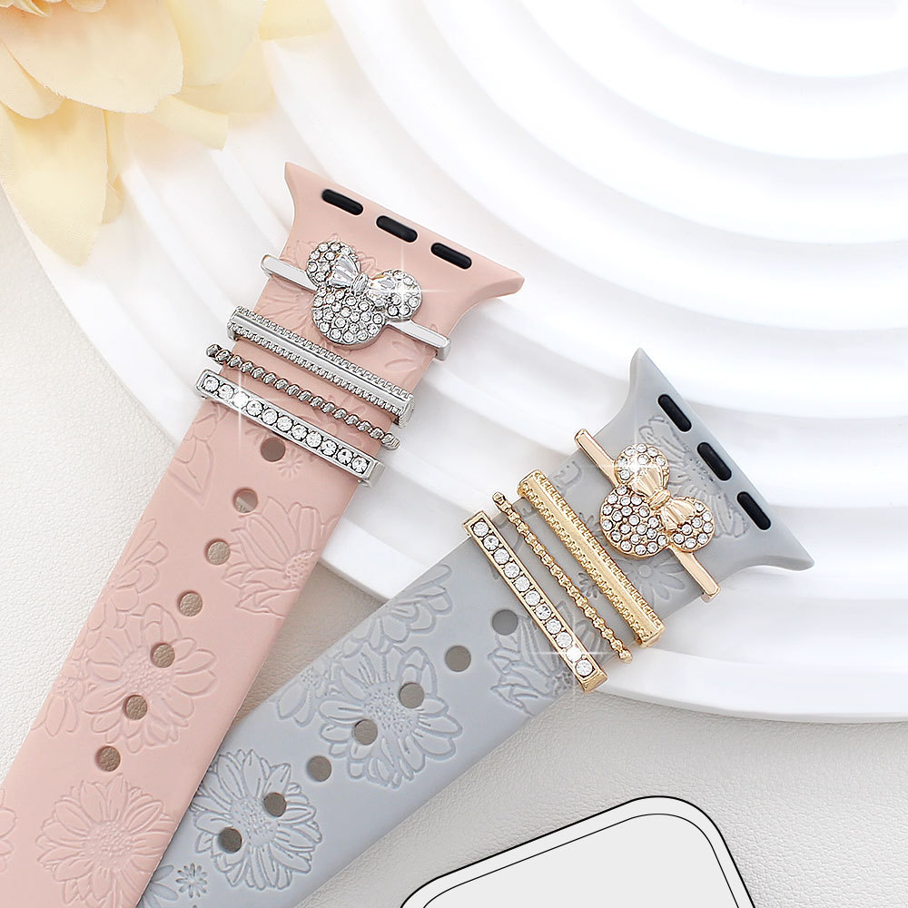Picture of Applies to Apple Watch Watch Universal Silicone Strap with Diamond Cat Decoration