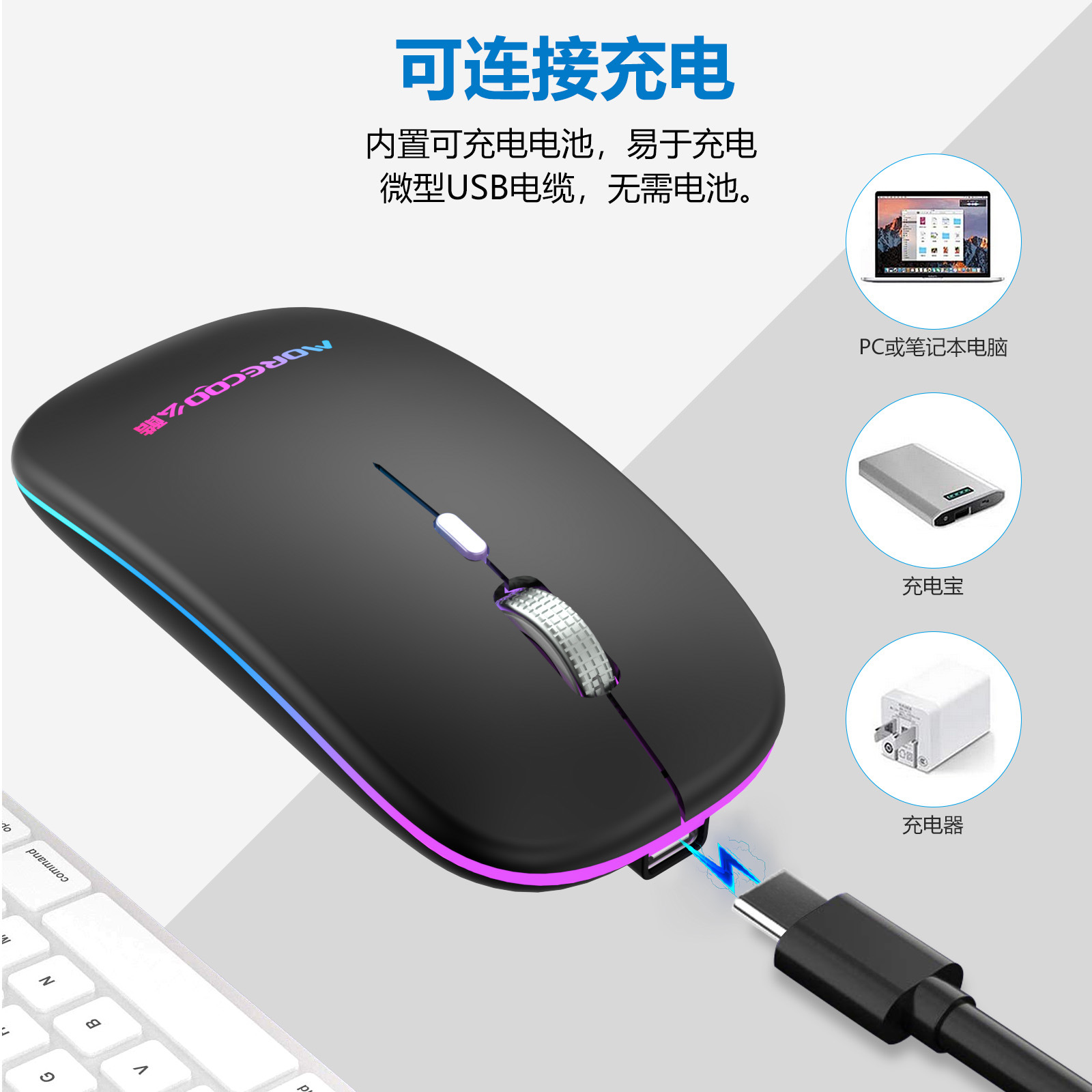 Picture of Cross-Border Explosive Dual-mode 5.0 Bluetooth wireless mouse charging mute office games for mobile phone tablet