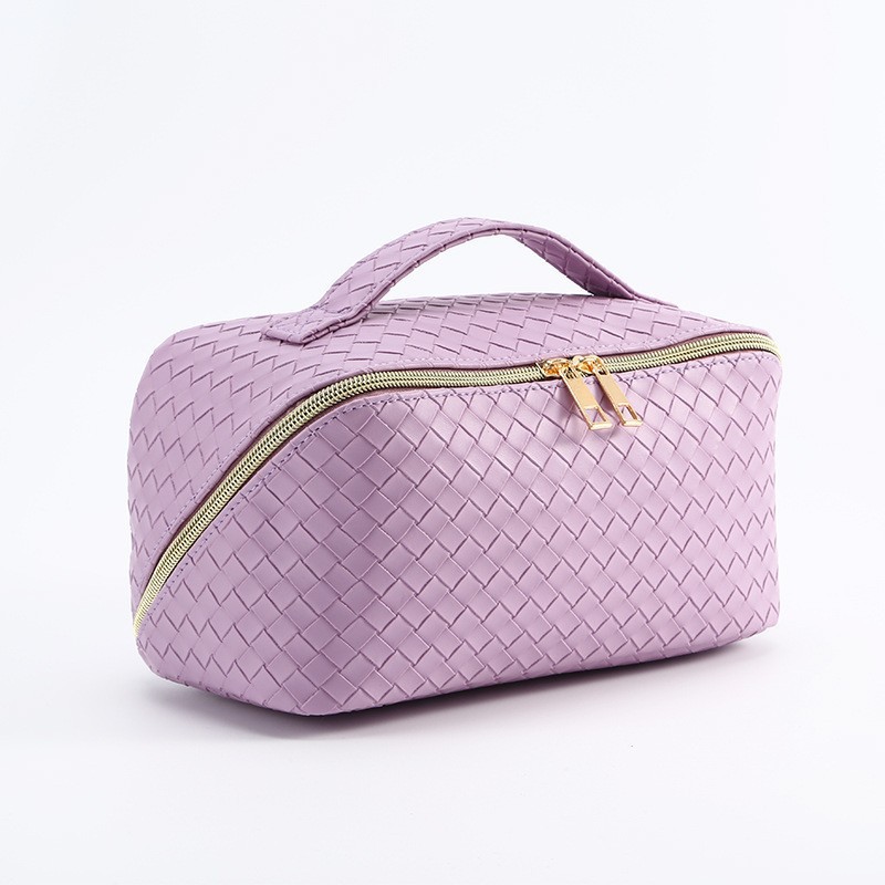 Picture of New PU woven leather plaid embossed portable cosmetic bag large capacity cosmetic storage bag for Amazon