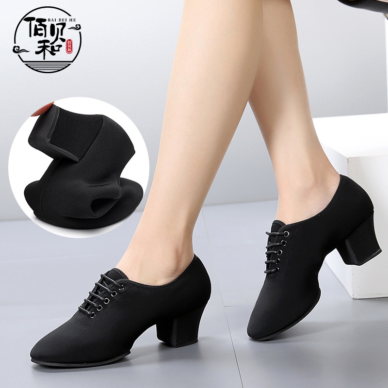 Picture of Female Adult Latin Dance Shoes Teacher's Shoes Oxford Cloth Mid-Heeled Square Dance Shoes Dancing Soft Sole Ballroom Dance Breathable