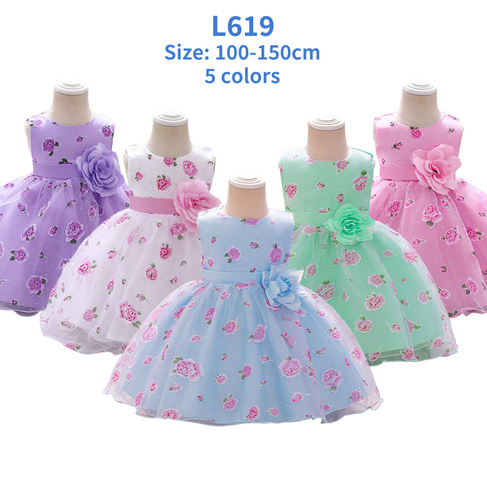 Picture of Wholesale Children's Dress 2025 European and American New Girls Dress Princess Dress Printed Flower Wedding Dress Catwalk Fluffy Princess Dress