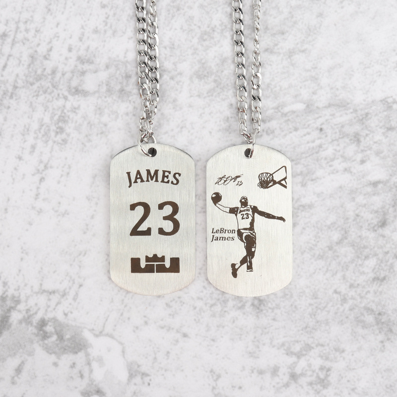 Picture of Necklace Kobe James Curry Owen Basketball Star logo Titanium Steel Necklace Pendant Commemorative Machinable Engraving