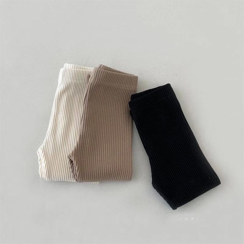 Picture of ins Spring and Autumn Boys and Girls Stretch Leggings Autumn Trousers Children's Solid Color Knit Rib Pants for Baby Girls