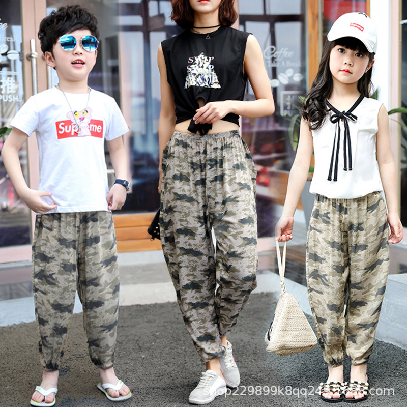Picture of Parent-Child Bloomers Boys' Beach Pants Girls' Thin Anti-mosquito Pants Comfortable Ice Silk Large Children's Cotton Silk Trousers