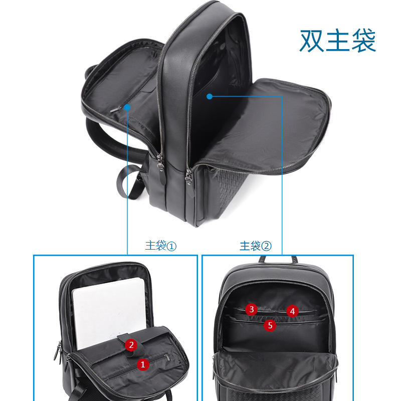 Picture of Genuine Leather Handmade Woven Backpack Men's Backpack Business Large Capacity Travel Backpack 15.6 Inch Computer Backpack