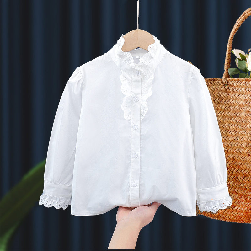 Picture of Shirt lace white girl's bottoming shirt top middle and small children's clothing student long sleeve middle and big children's inner wear overseas