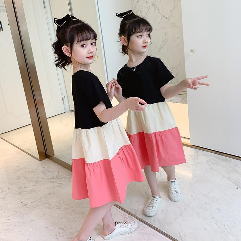 Picture of Girls Dress 2024 New Summer Spliced Skirt Big Children Summer Dress Fashionable Fairy Short Sleeve Girls Princess Dress Trendy
