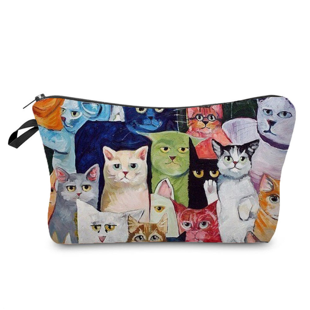 Picture of 2022 creative small portable storage bag multi-functional pencil bag set cute cat Group printing cosmetic bag