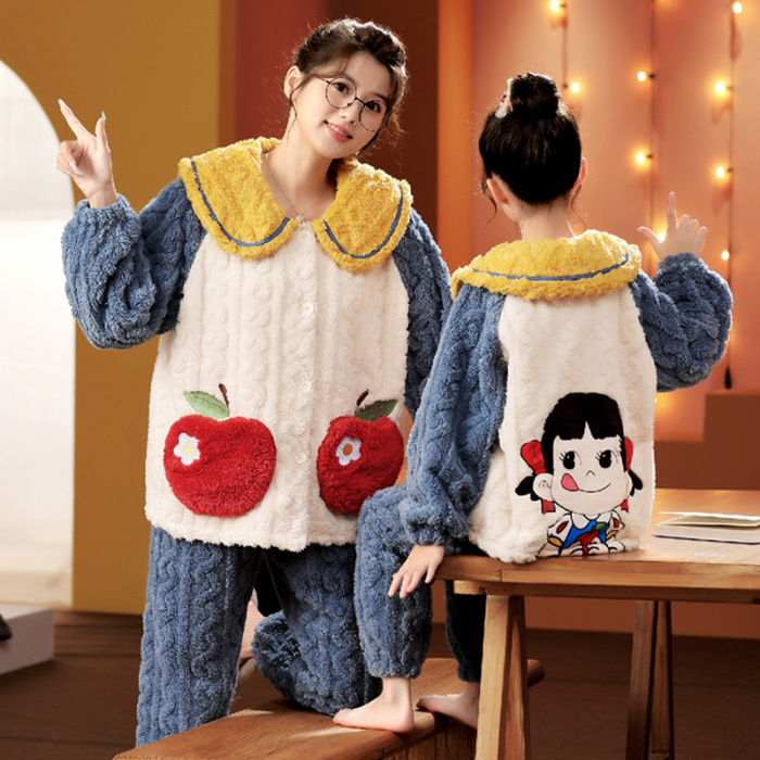 Picture of Children's pajamas autumn and winter flannel girl's parent-child Women's clothing cute cartoon medium and large children's warm homewear