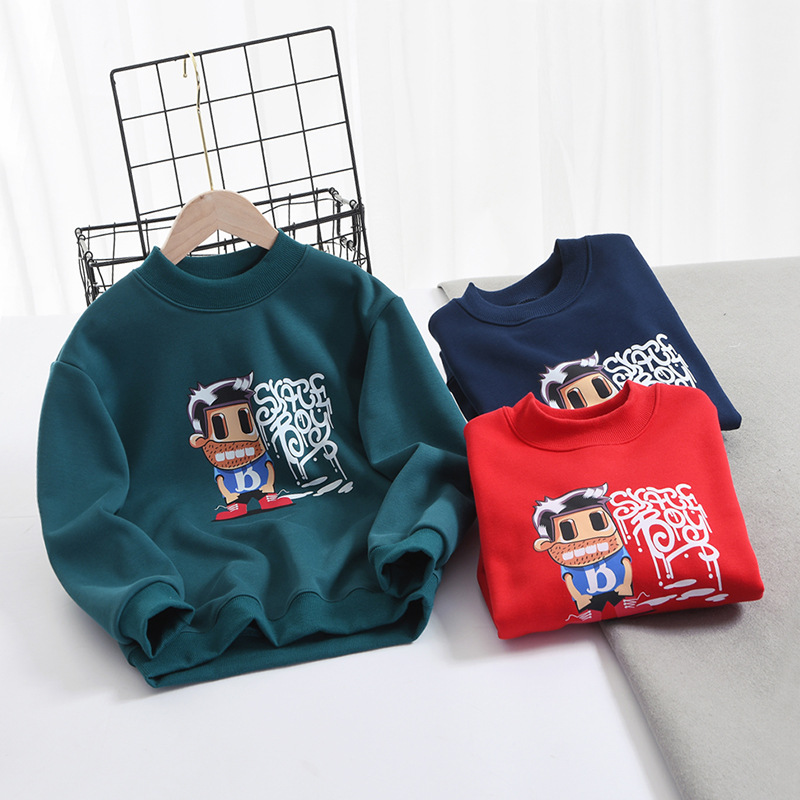 Picture of Autumn and Winter Korean Style New Boys' Velvet Sweatshirts, Medium and Large Kidsren's Austrian Velvet Cartoon Printed Kidsren's Sweatshirts Wholesale