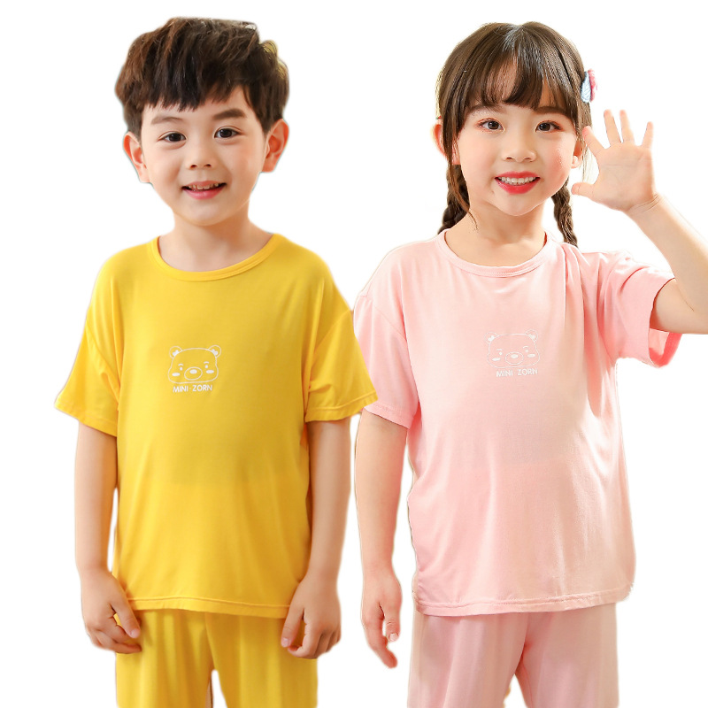 Picture of Summer new children's home clothing set modal boys and girls short sleeve pants set a generation of hair