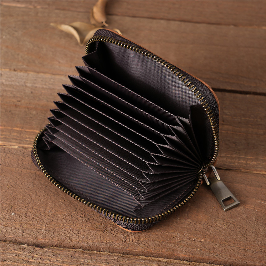 Picture of 1065 Men and Women's Genuine Leather Crazy Horse Cowhide Card Bag Card Case Zipper Organ Card Box Foreign Trade Taobao Supply