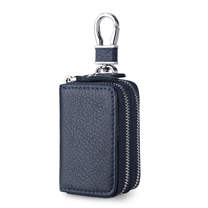 Picture of First layer cowhide double zipper car key bag leather key bag source factory wholesale waist hanging key chain men