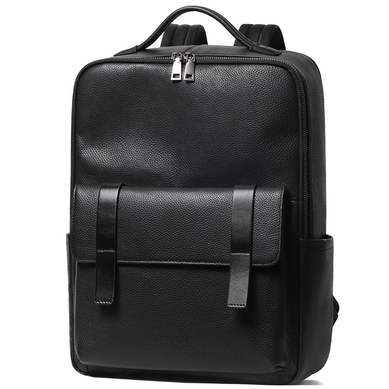 Picture of 15.6-inch computer backpack large capacity backpack men's leather backpack first layer cowhide student schoolbag travel bag