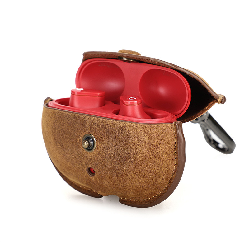 Picture of For Apple Beats Studio Buds Headphone Case Crazy Horse Leather Portable Bluetooth Headset Case