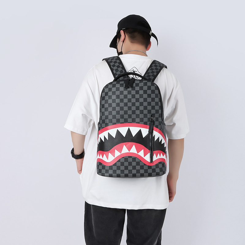 Picture of Cross-border Men's Backpack Travel Bag Fashion Plaid Backpack Student Bag Large Capacity Street Trendy Shark Bag