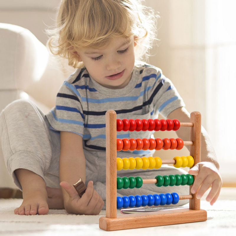 Picture of ohye Digital Teaching Aids Beech Wood Five-gear Arithmetic Rack Wooden Colorful Mathematical Arithmetic Computing Rack Puzzle Building Blocks Toy