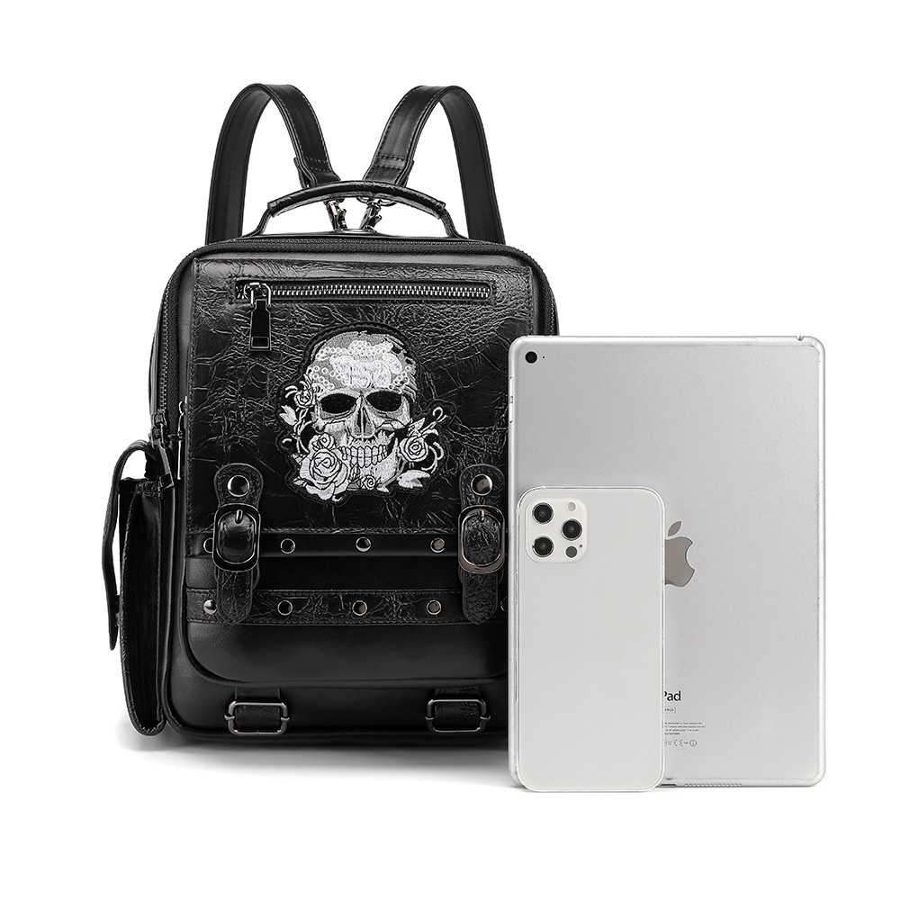 Picture of Cross-border new bag women's Gothic large capacity Women's backpack skull embroidered portable backpack computer bag