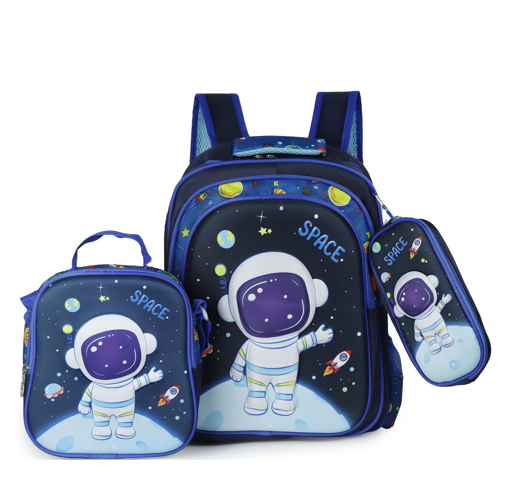 Picture of Cross-border three-piece children's schoolbag 16-inch sleeved pull rod large capacity 3D hard shell labubu kindergarten schoolbag