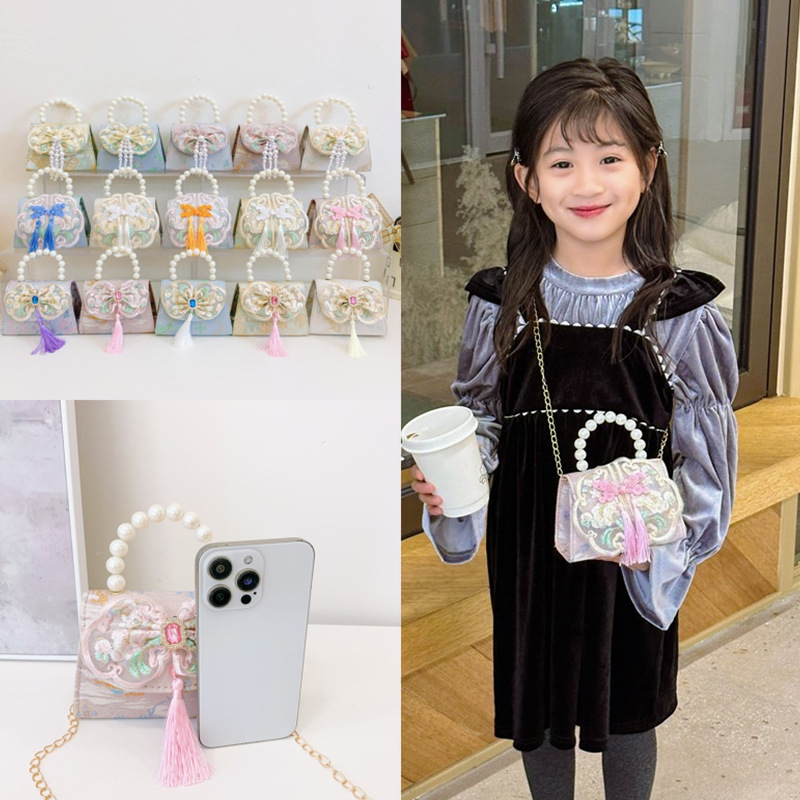 Hot Selling Children Shoulder Bag Exquisite Antique Little Girl Coin Purse Cute Princess Outdoor Casual Pearl Handbag