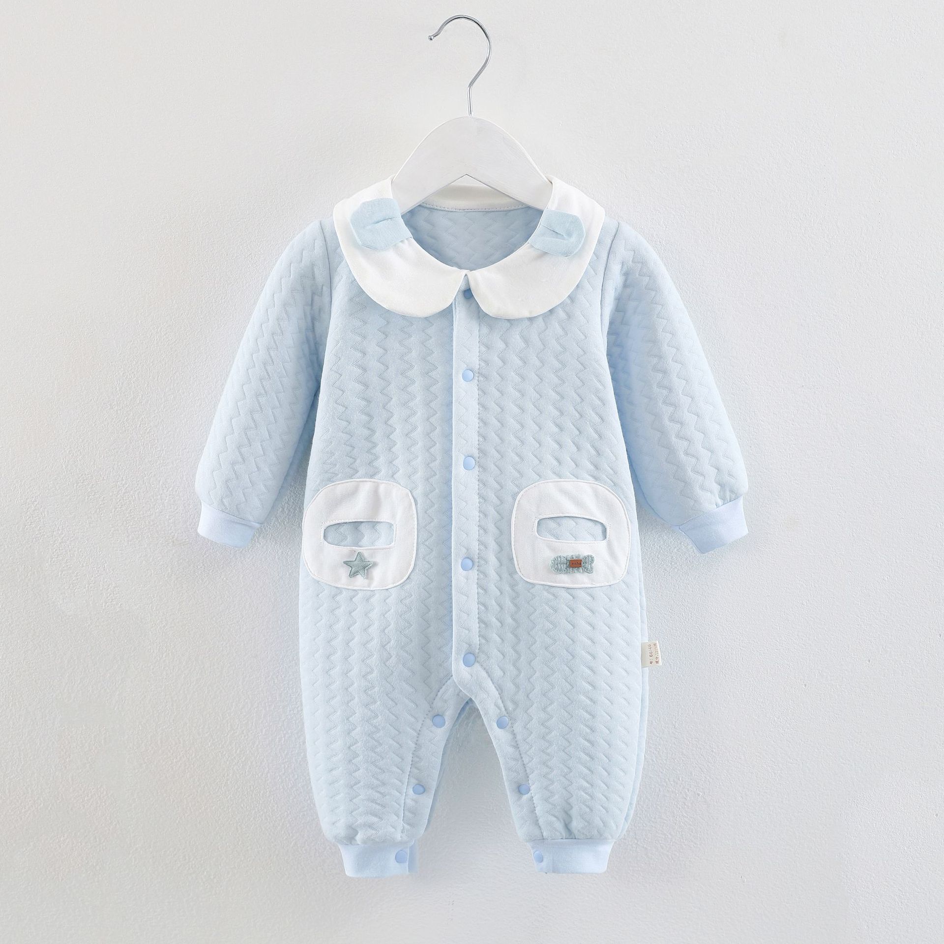 Picture of Baby's one-piece clothes for autumn and winter short-sleeved cotton three-layer warm baby thickened newborn climbing clothes with zipper