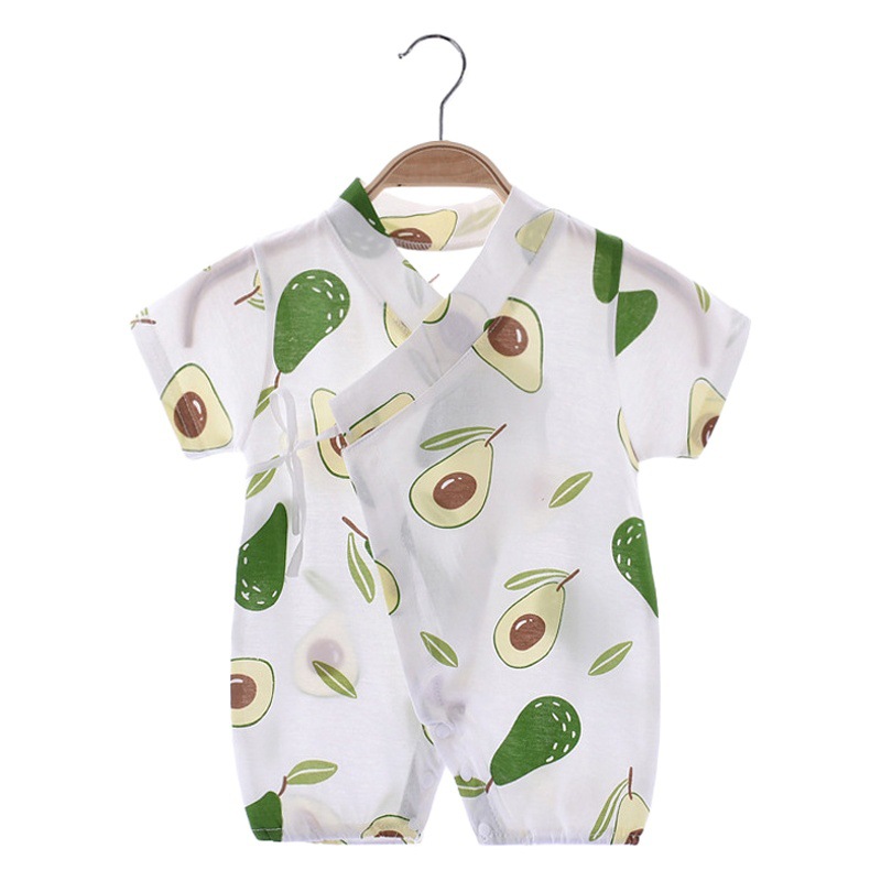 Infants' Short-sleeved jumpsuit cotton-padded climbing suit monk suit lace-up baby's thin kimono cartoon printed suit