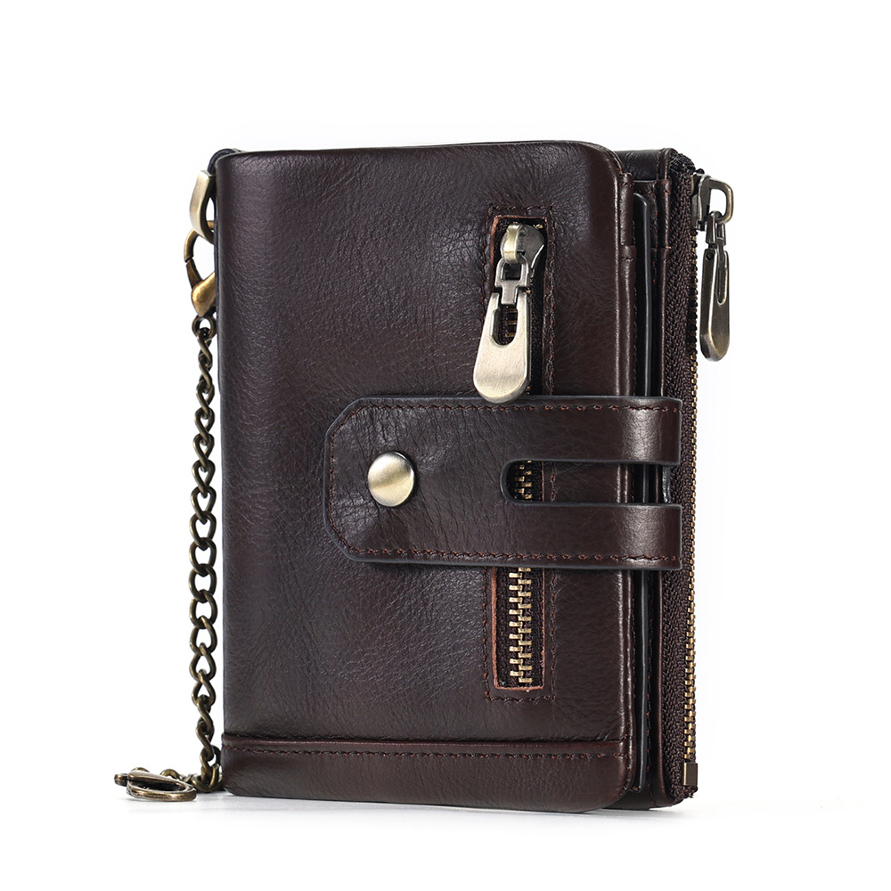 Picture of Cross-Border Multifunctional Men's Coin Purse with Chain, Multiple Card Slots, Retro Large-Capacity Card Holder, Genuine Leather Vertical Wallet