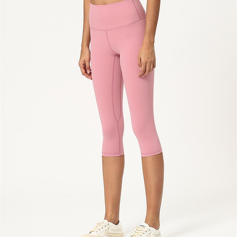 Picture of Amazon New Yoga Pants Women's Double Scrub Naked Capri Pants High Waist Tight European and American Comfortable Breathable