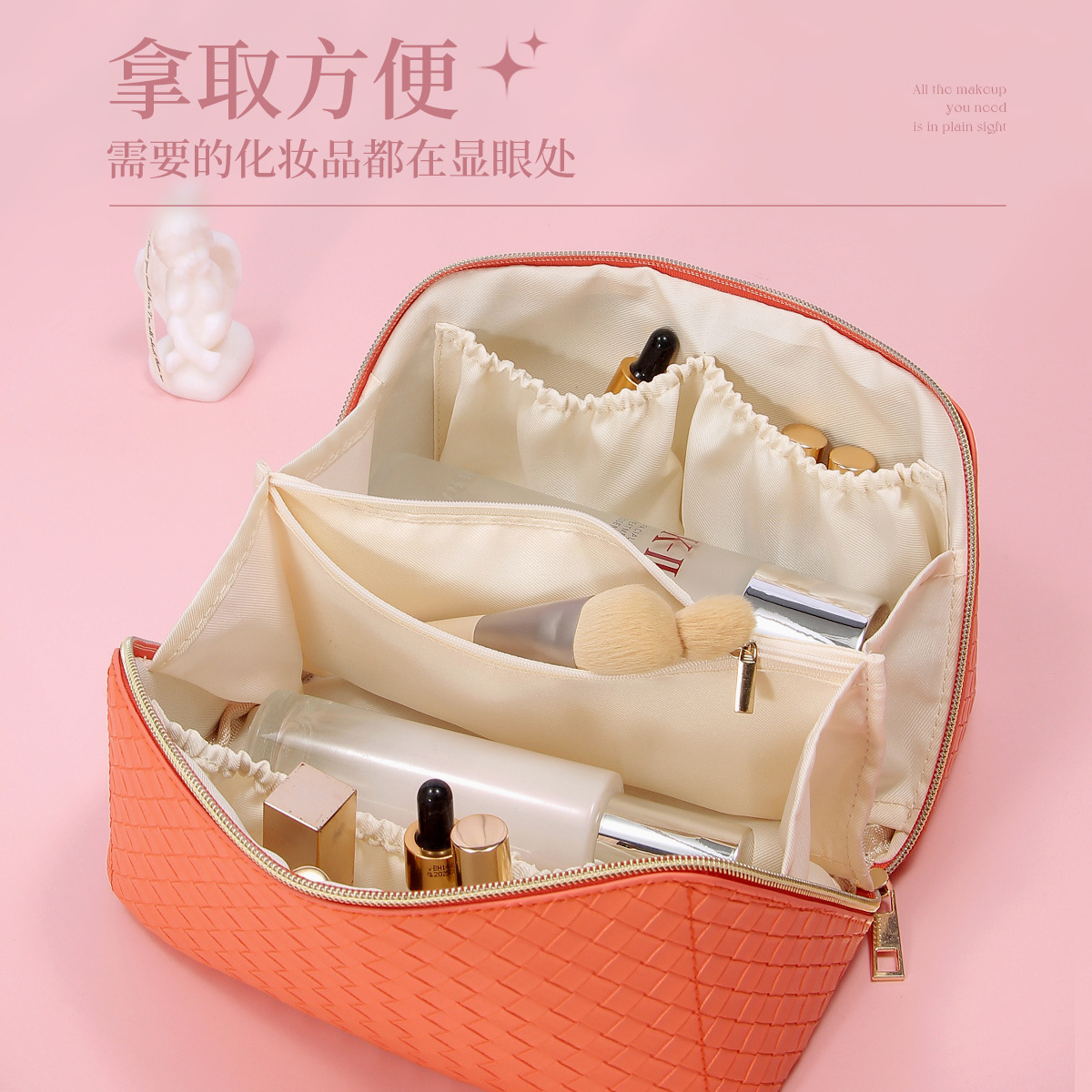 Picture of Amazon Wash Bag for PU Leather Small Checkered Textured Storage Large Capacity Multi-functional Cosmetic Bag Advanced Sense
