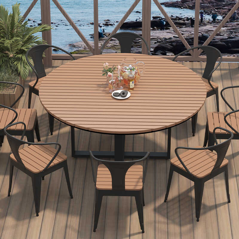 Picture of Waterproof and Sunscreen Outdoor Round Dining Table Simple Outdoor Courtyard Casual Table and Chair Combination Household Open-air Barbecue Table