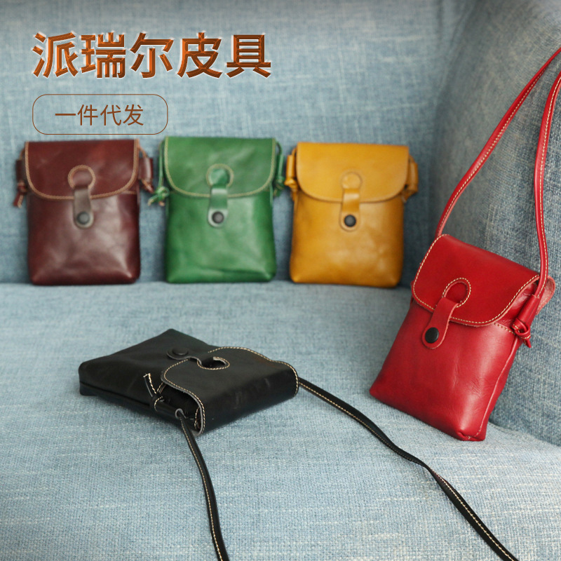 2025 Spring Mobile Phone Bag New Genuine Leather Women's Bag Wholesale Vegetable Tanned Leather Small Crossbody Bag Summer Bag Mobile Phone Bag