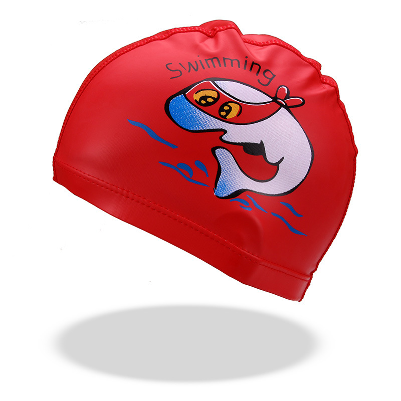 Picture of Manufacturers wholesale children's cartoon swimming cap waterproof ear protection Pu coated cap boys and girls large swimming cap