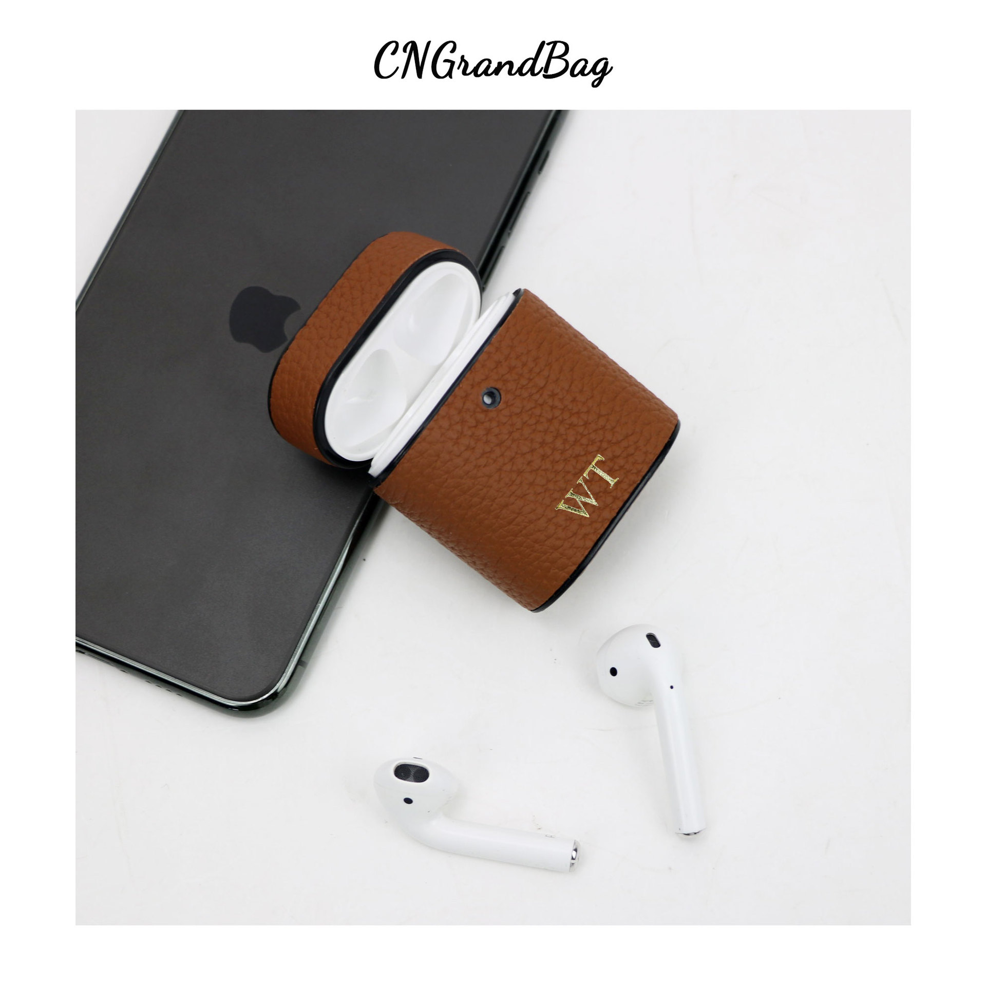 Picture of Suitable for Airpods 1/2/Pro Leather Case Genuine Leather Litchi Pattern Apple Wireless Bluetooth Headset Protective Case/Case