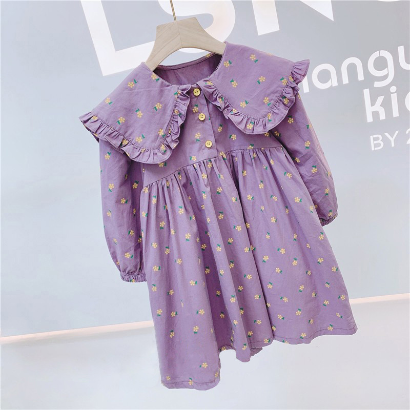 Picture of Girls 2024 Autumn Children's Korean Style Fashionable and Plaid Doll Collar Small Yellow Flower Cotton Dress 5989