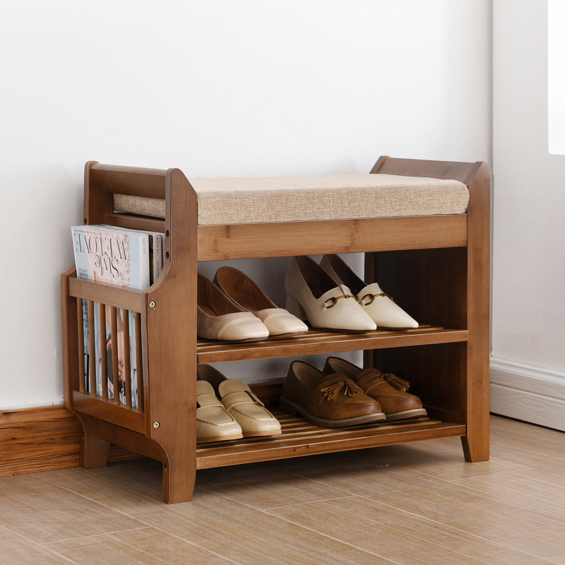 Picture of Portable shoe cabinet shoe changing stool type entry storage soft bag stool shoes wearing stool light luxury American household solid wood shoe changing stool