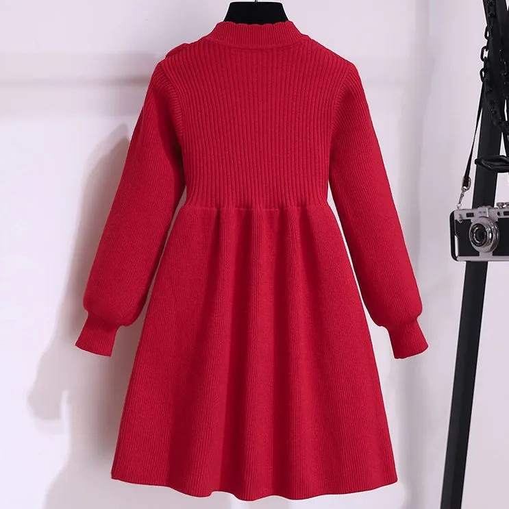 Picture of Girls' Sweater Dress Winter New Style Middle and Large Children's Knitted Dress Children's New Year Spring and Autumn Western Style Skirt Autumn Clothing