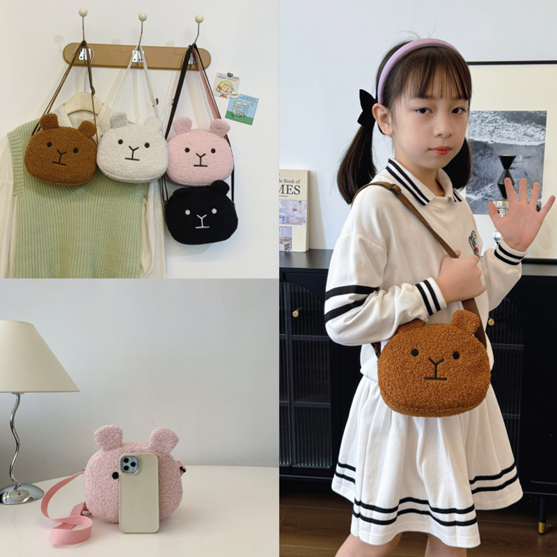 Soft cute boy and girl shoulder bag western style mini baby puppy coin purse 2024 new children plush bag