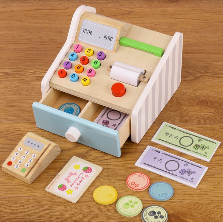 Picture of Children's Educational Toys Wooden Simulation Play House Kitchen Toy Set Coffee Machine Bread Machine Microwave Oven Toy