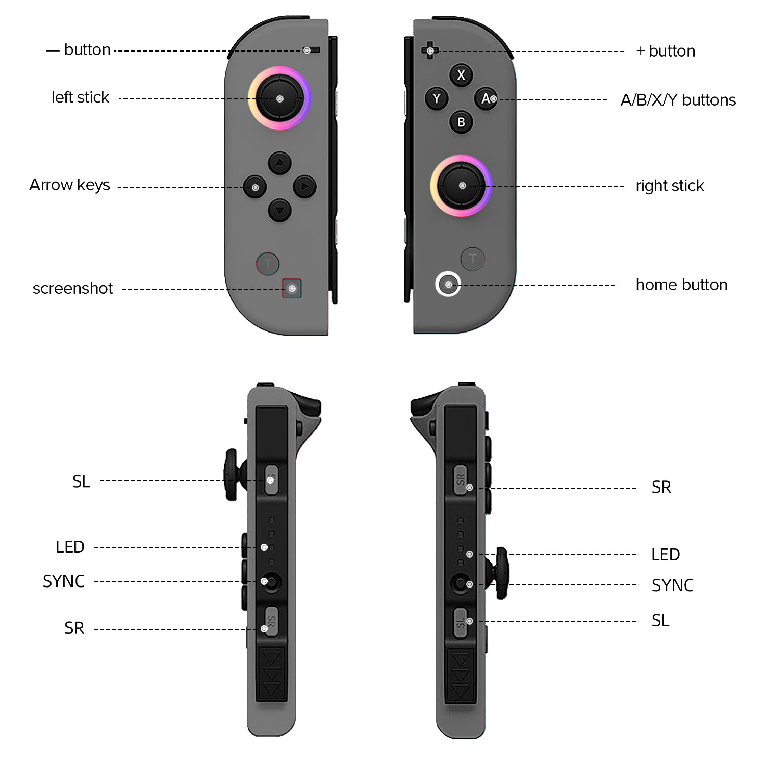 Picture of joycon handle ns left and right handle with six-axis vibration somatosensory switch handle rocker RGB aperture JC172