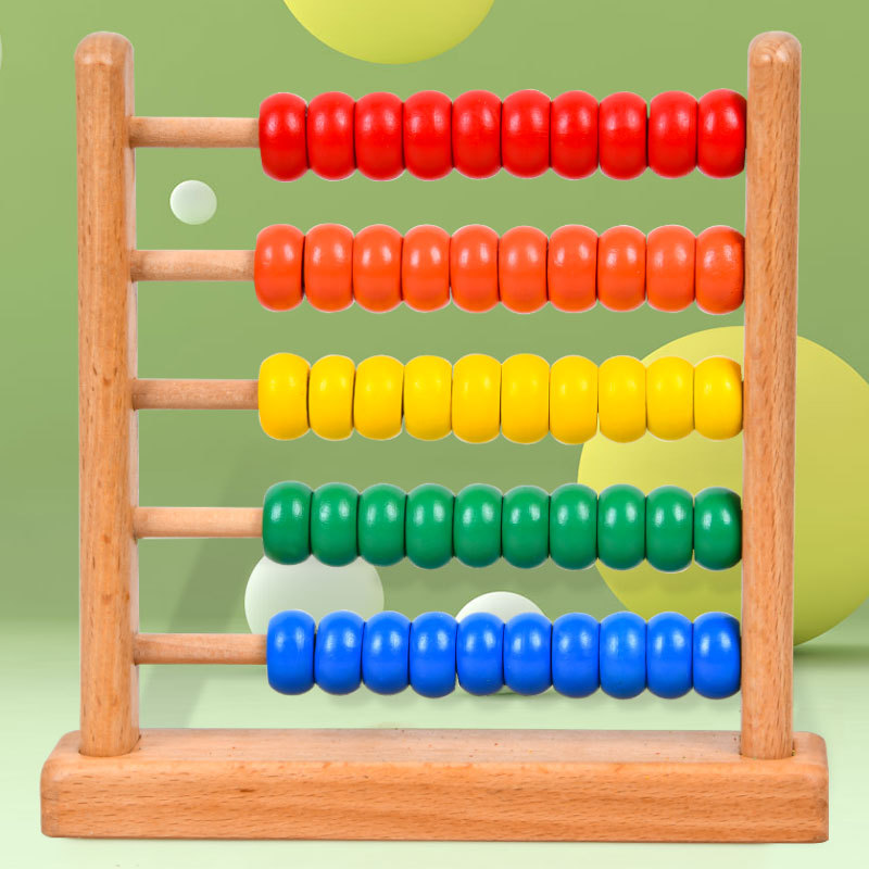 Picture of ohye Digital Teaching Aids Beech Wood Five-gear Arithmetic Rack Wooden Colorful Mathematical Arithmetic Computing Rack Puzzle Building Blocks Toy