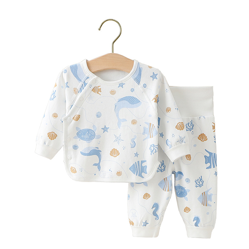 Picture of Baby underwear spring and autumn pure cotton boneless high waist belly protection newborn baby pajamas male baby autumn clothes long pants suit