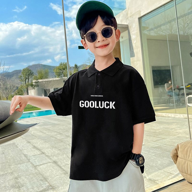 Picture of Boys' short-sleeved T-shirt 2024 Summer Children's western style lapel fashion loose cartoon printed polo shirt top fashion
