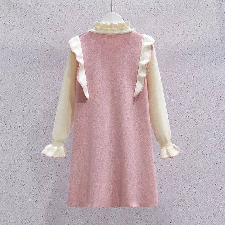 Picture of Girls Dress Autumn and Winter New Sweet Pearl Neck Sweater Dress Children's Fashionable Knitted Sweater Dress