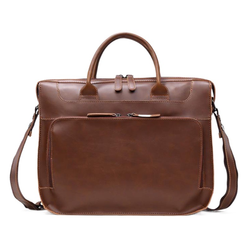 Men's Bag Manufacturer Crazy Horse Leather Business Briefcase 2025 New Retro Men's Bag 14inch Laptop Bag