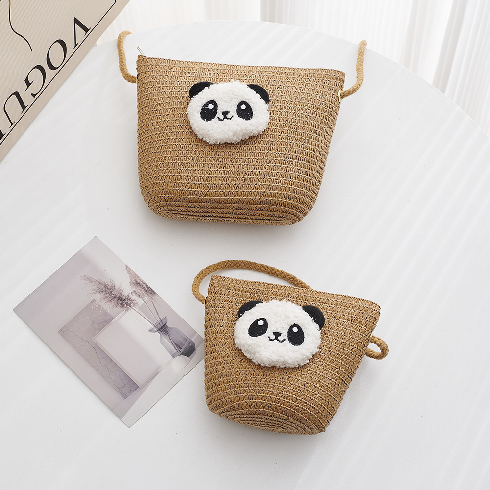 Picture of New Cartoon Kids Bag Woven Mobile Phone Bag Zipper Cute Giant Panda Travel One Shoulder Crossbody Coin Purse