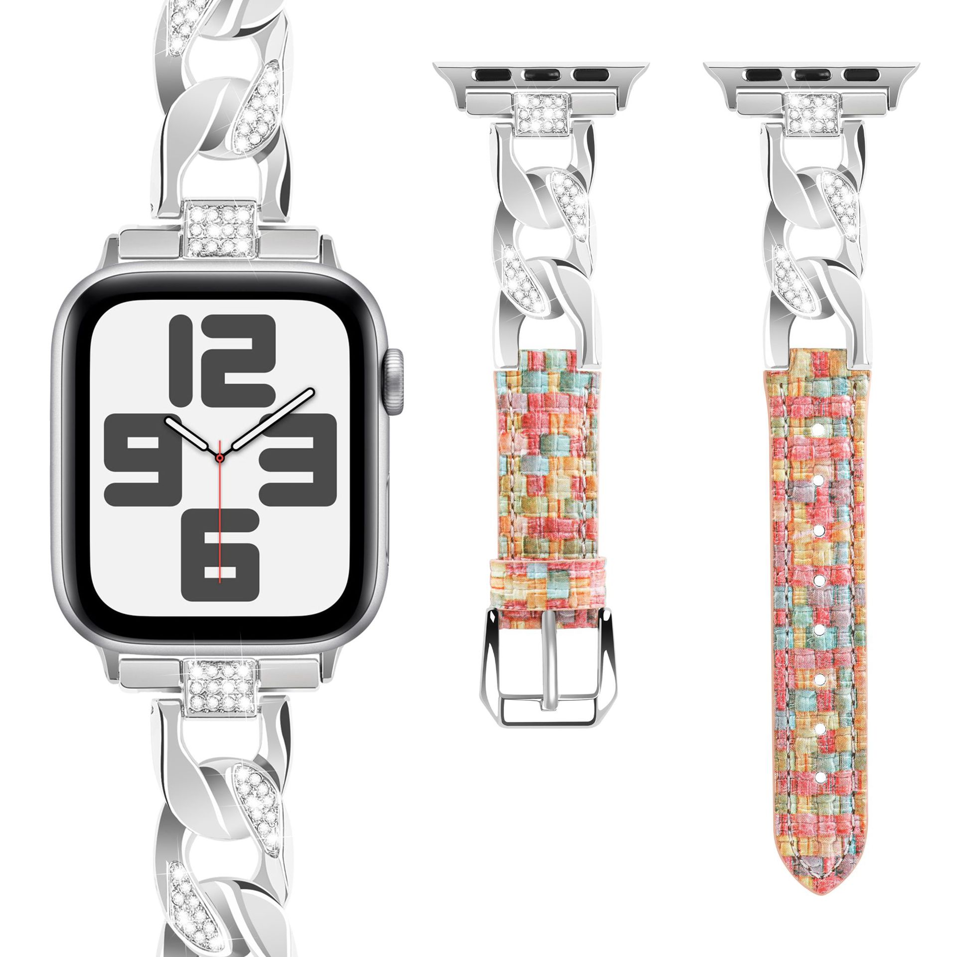 Picture of Suitable for Apple Watch strap Diamond denim chain belt iwatch98ultra2 woven color leather strap