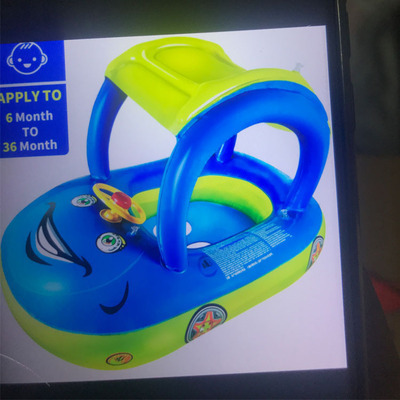 Picture of New Water Swimming Ring Marine Animal Baby Swimming Ring Children Awning PVC Inflatable Baby with Umbrella Seat